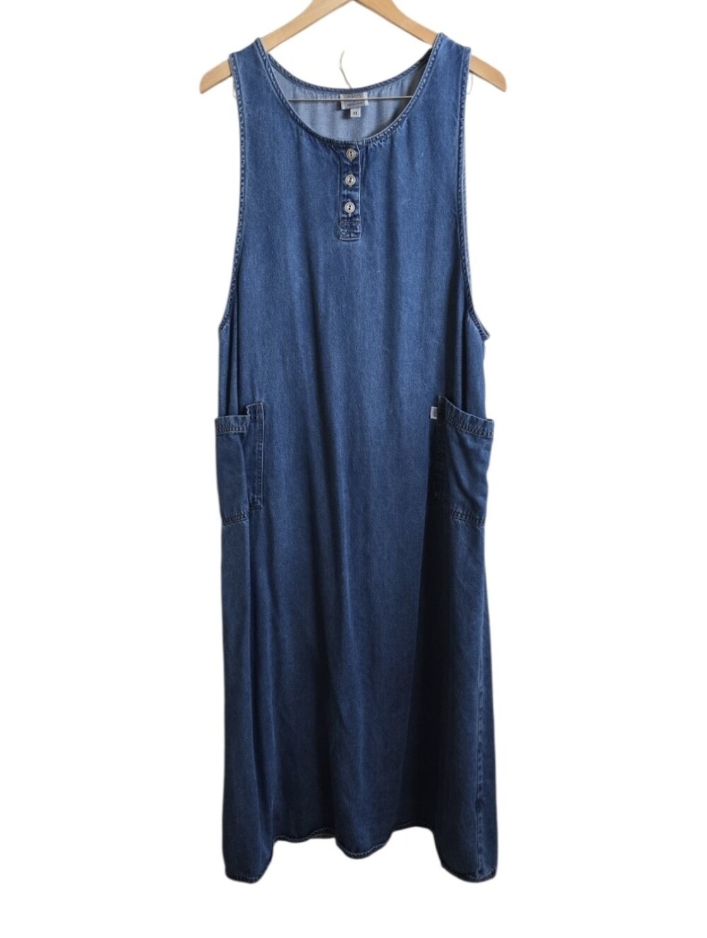 Vintage AKS For Nordstrom Denim Blue Jumper Dress Pockets Cottagecore. Size XL